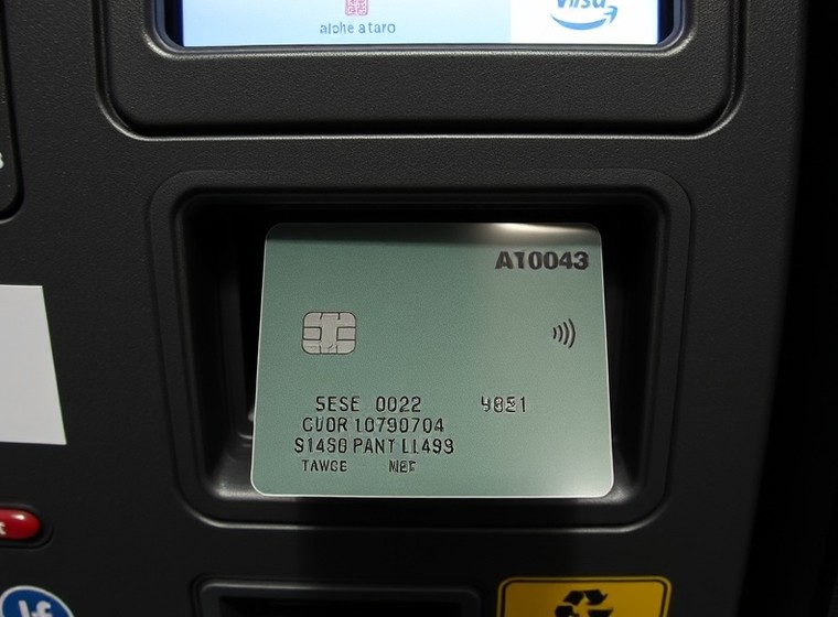 点検前 — カードリーダーの上に不審な部品が取り付けられた端末の前面。
